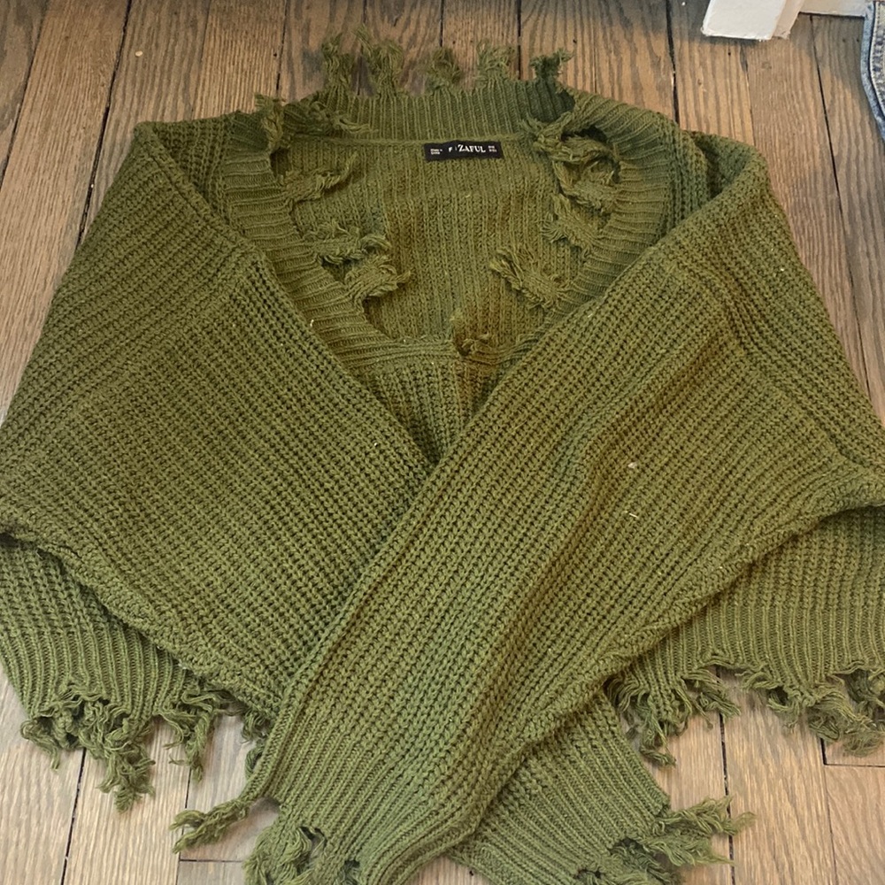 zaful distressed army green sweater